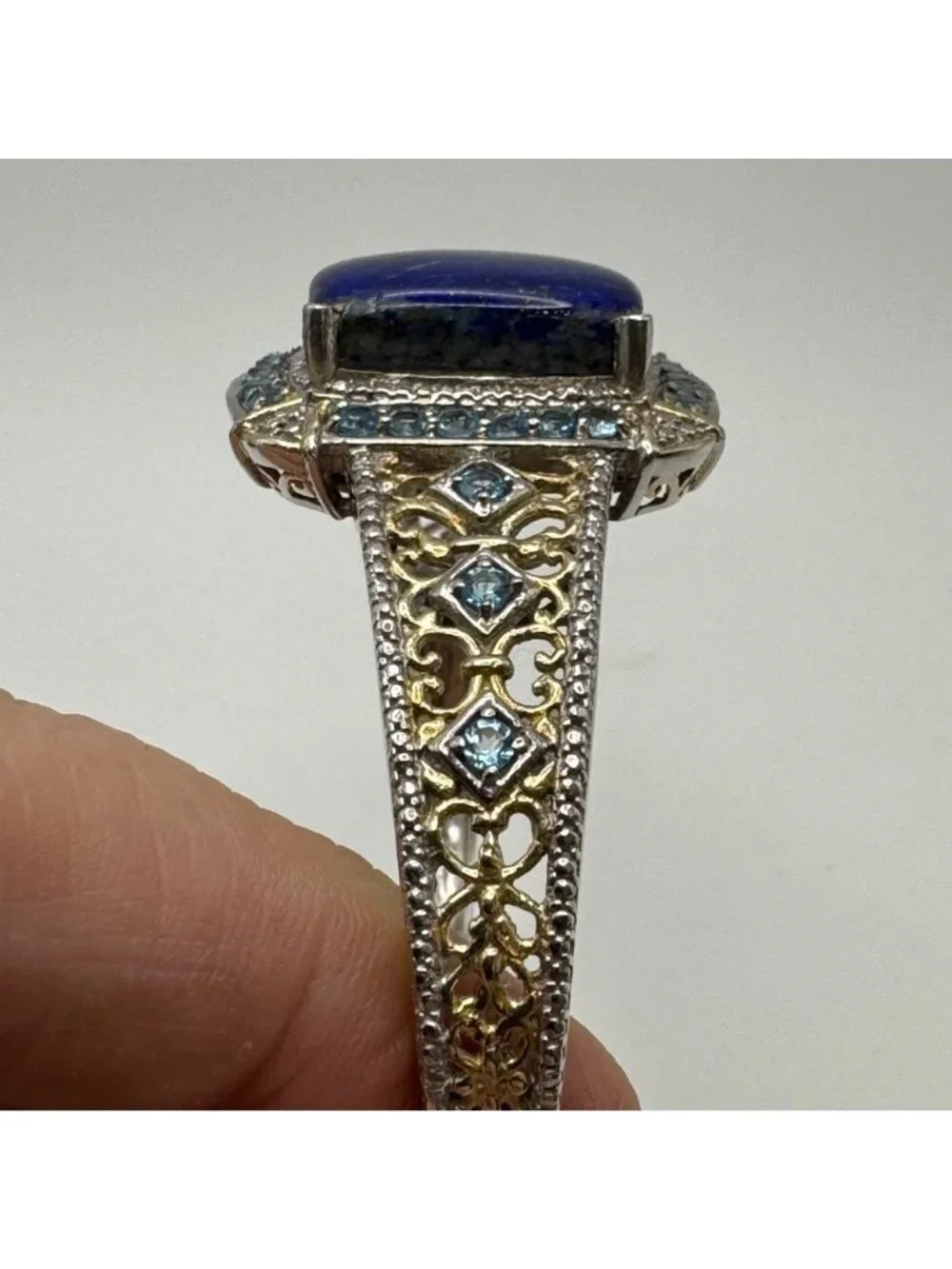 Synthetic Sapphire & Topaz Cuff Bracelet 925 Sterling Silver 7.5